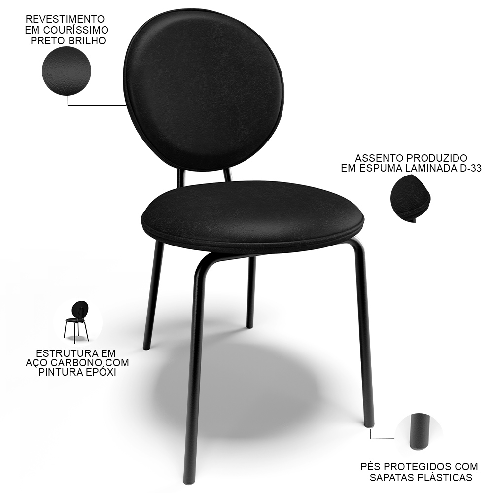 Cadeira Para Sala de Jantar Cozinha Évora L02 Couríssimo Preto - Lyam