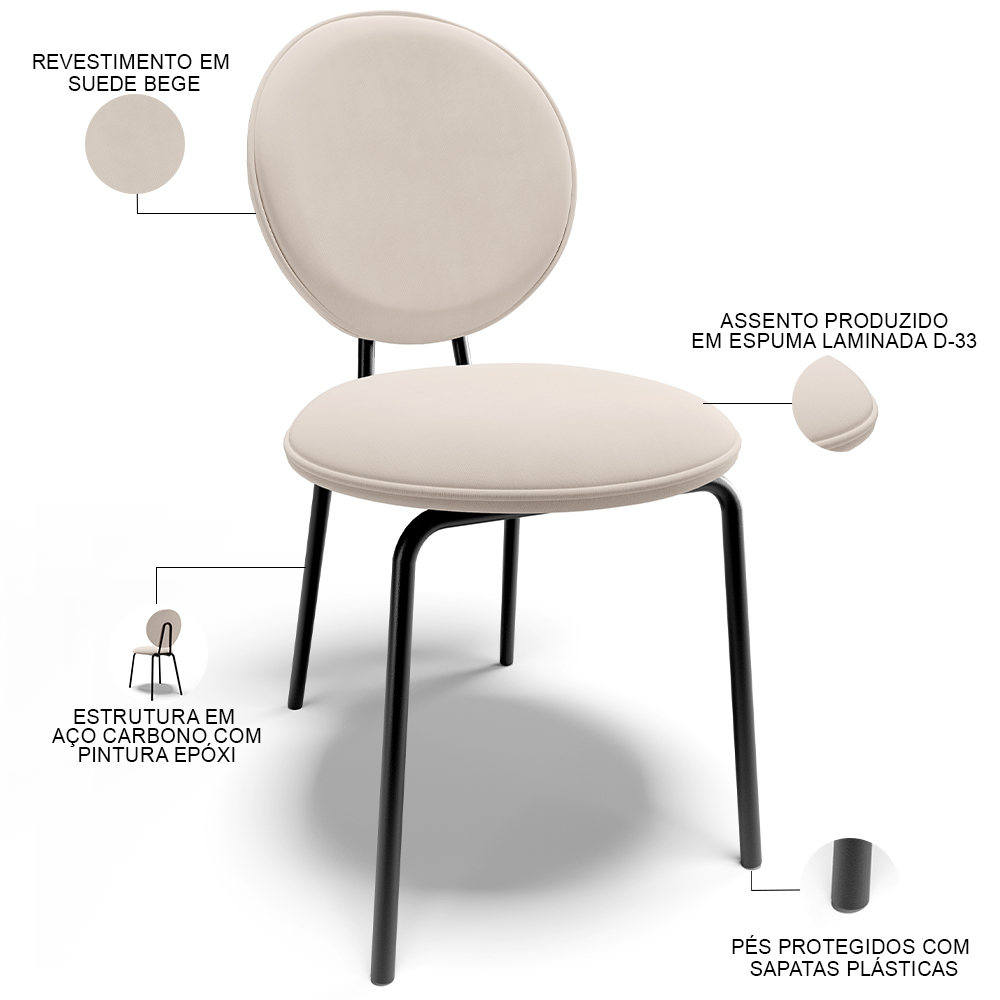 Cadeira Para Sala de Jantar Cozinha Évora L02 Suede Bege - Lyam