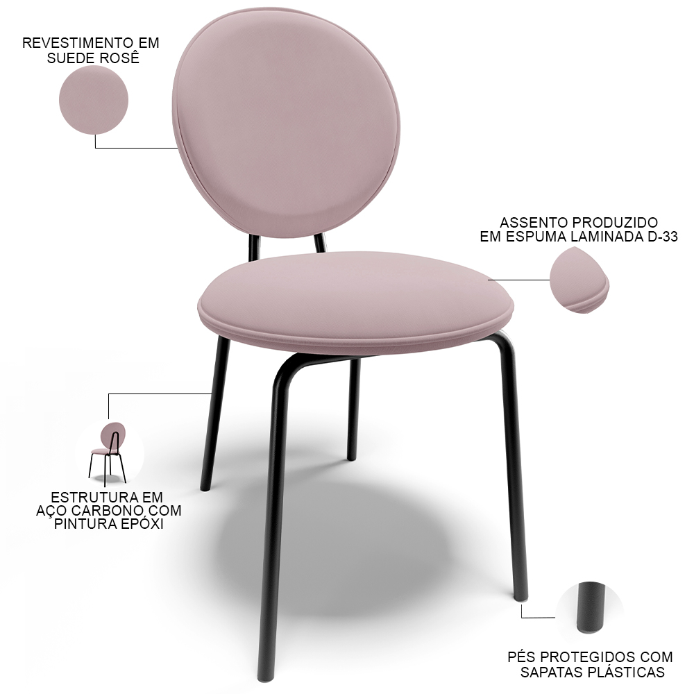 Cadeira Para Sala de Jantar Cozinha Évora L02 Suede Rosê - Lyam