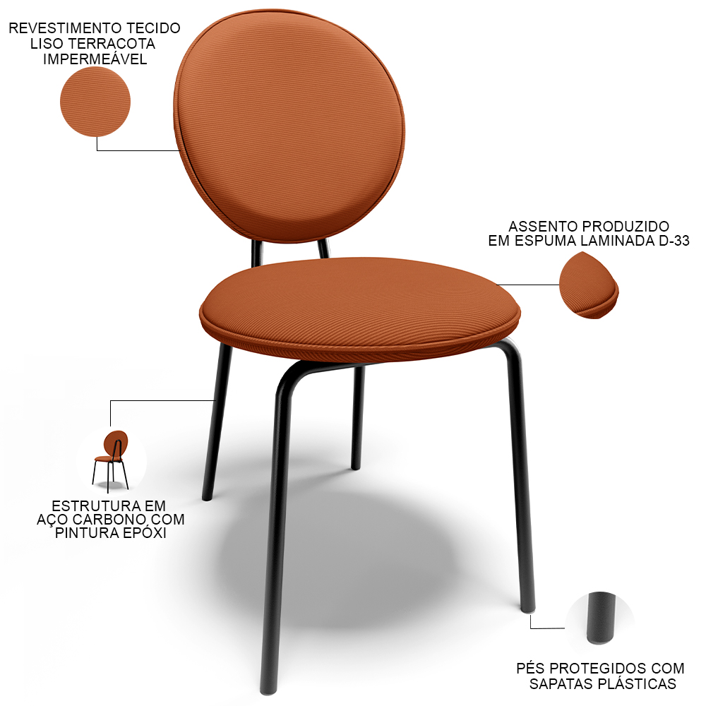 Cadeira Para Sala de Jantar Cozinha Évora L02 Tecido Terracota - Lyam