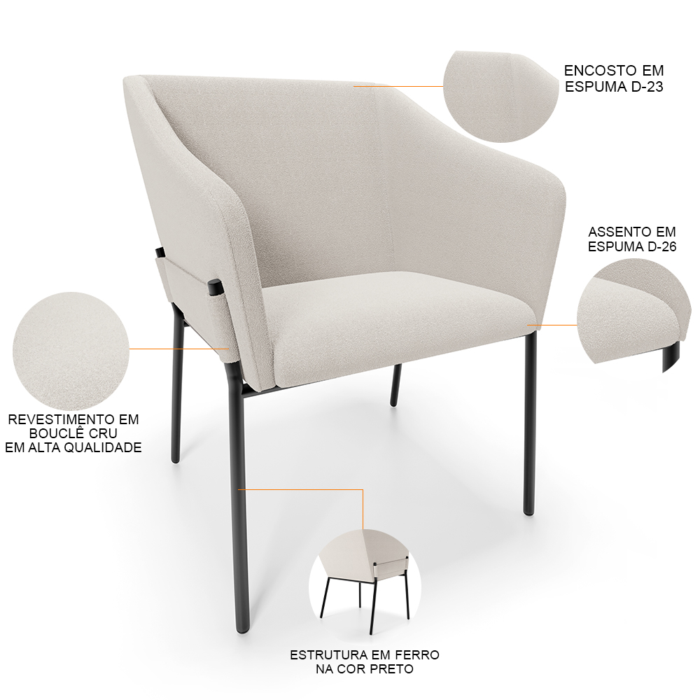 Cadeira Para Sala de Jantar Estar Living Olívia L02 Bouclê Cru - Lyam Decor