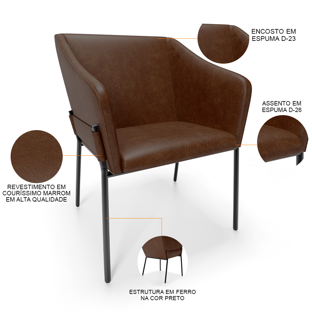 Cadeira Para Sala de Jantar Estar Living Olívia L02 Couríssimo Marrom - Lyam Decor