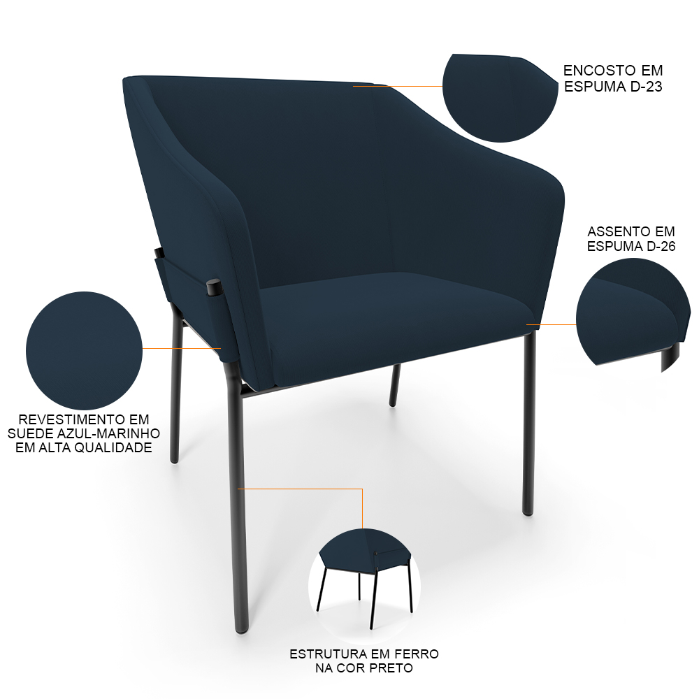 Cadeira Para Sala de Jantar Estar Living Olívia L02 Suede Azul - Lyam Decor