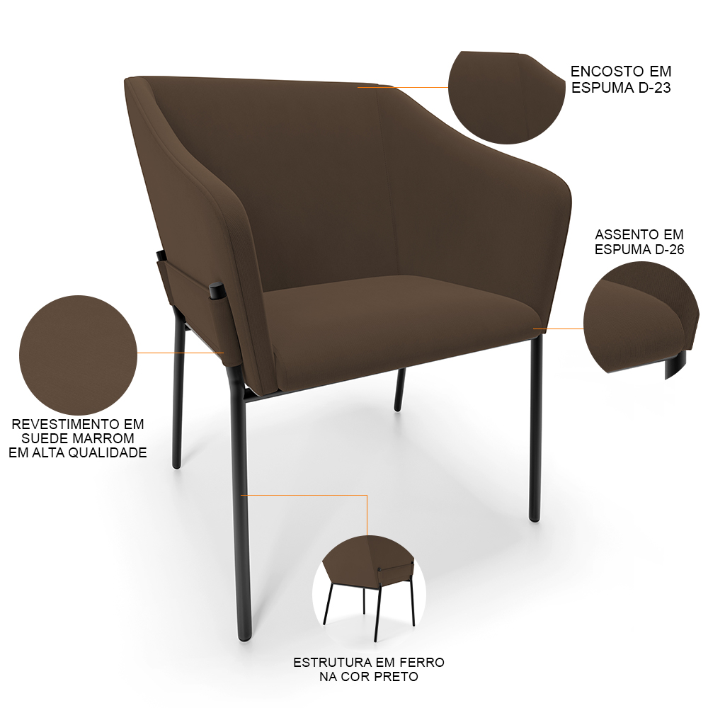 Cadeira Para Sala de Jantar Estar Living Olívia L02 Suede Marrom - Lyam Decor