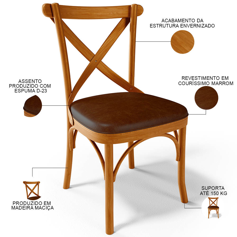Cadeira Para Sala de Jantar e Estar Living Estofada Ávila L02 Couríssimo Marrom - Lyam
