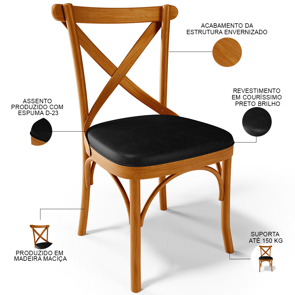 Cadeira Para Sala de Jantar e Estar Living Estofada Ávila L02 Couríssimo Preto - Lyam