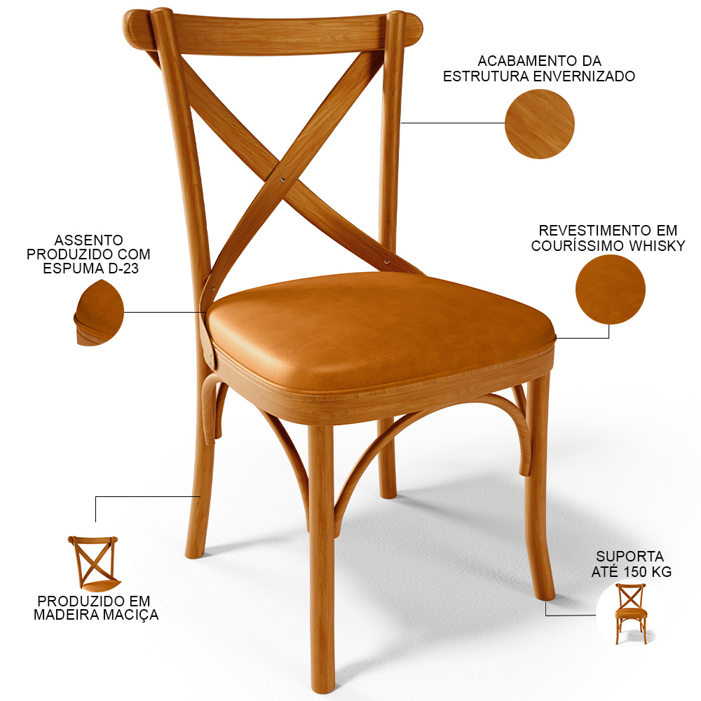 Cadeira Para Sala de Jantar e Estar Living Estofada Ávila L02 Couríssimo Whisky - Lyam