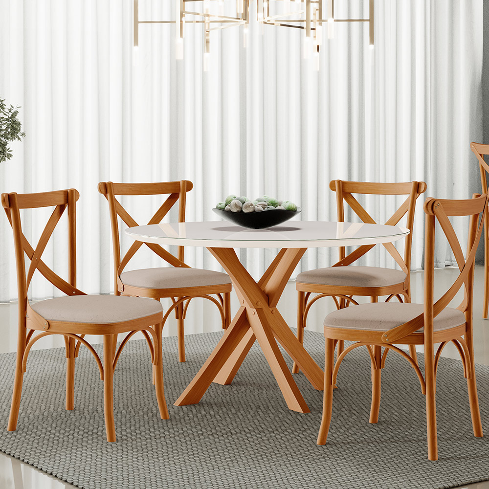 Cadeira Para Sala de Jantar e Estar Living Estofada Ávila L02 Linho Bege Escuro - Lyam