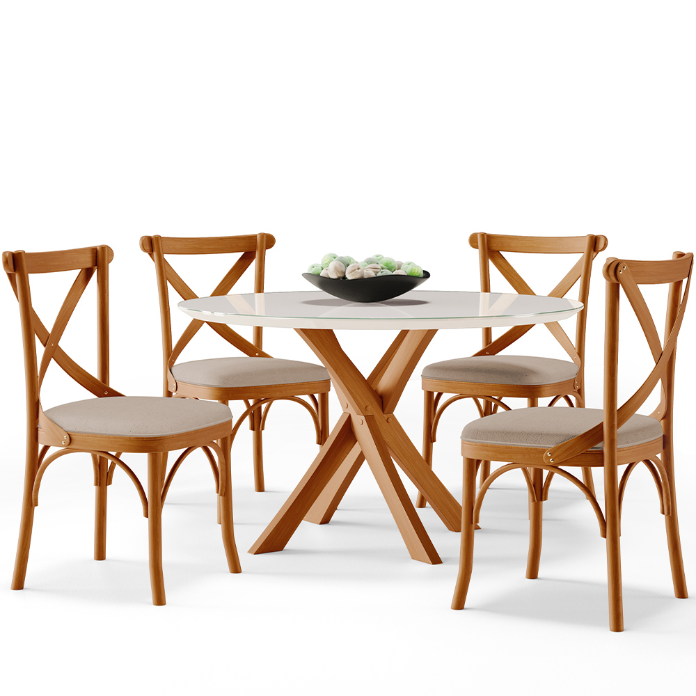 Cadeira Para Sala de Jantar e Estar Living Estofada Ávila L02 Linho Bege Escuro - Lyam