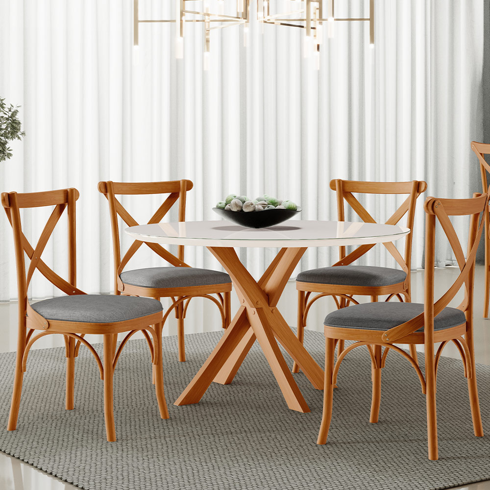 Cadeira Para Sala de Jantar e Estar Living Estofada Ávila L02 Linho Cinza Escuro - Lyam