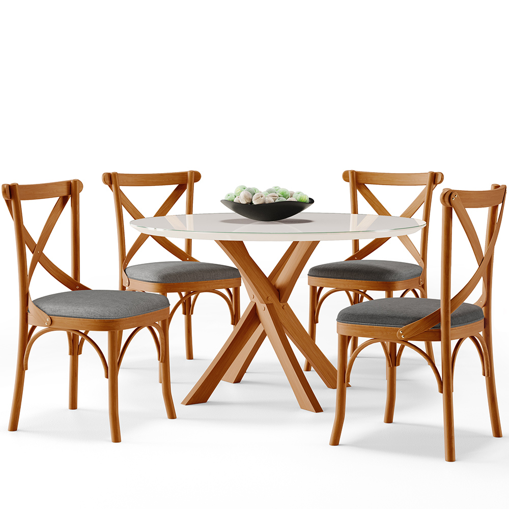 Cadeira Para Sala de Jantar e Estar Living Estofada Ávila L02 Linho Cinza Escuro - Lyam