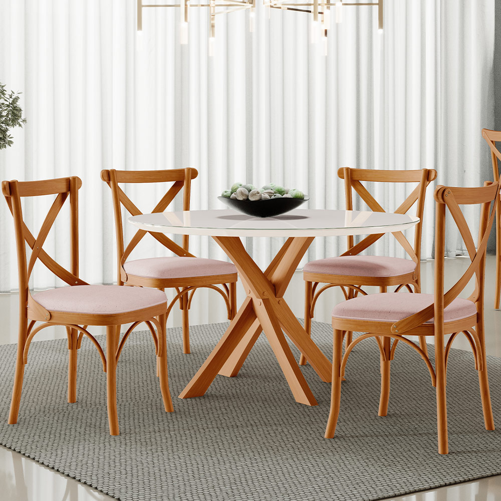 Cadeira Para Sala de Jantar e Estar Living Estofada Ávila L02 Linho Rosê - Lyam