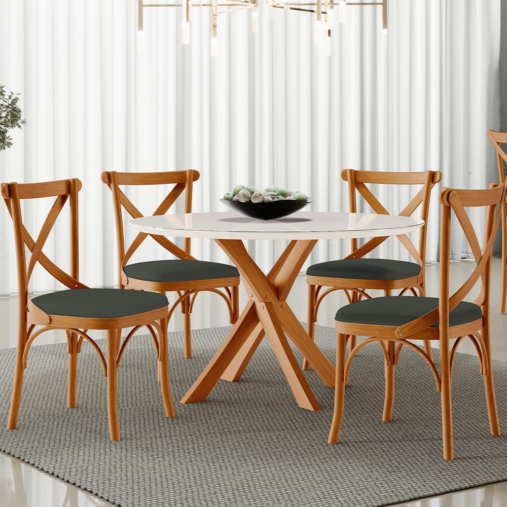 Cadeira Para Sala de Jantar e Estar Living Estofada Ávila L02 Linho Verde Musgo - Lyam
