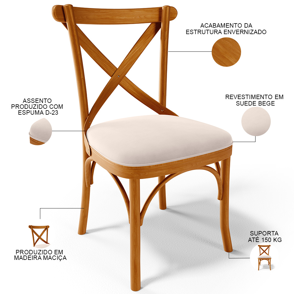 Cadeira Para Sala de Jantar e Estar Living Estofada Ávila L02 Suede Bege - Lyam