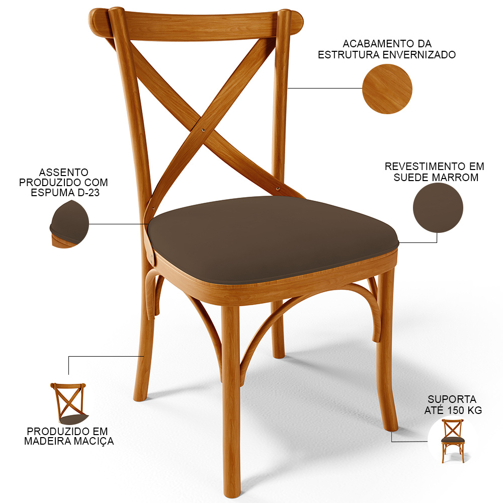 Cadeira Para Sala de Jantar e Estar Living Estofada Ávila L02 Suede Marrom - Lyam