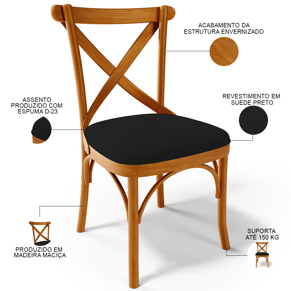 Cadeira Para Sala de Jantar e Estar Living Estofada Ávila L02 Suede Preto - Lyam