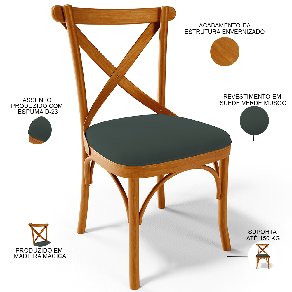 Cadeira Para Sala de Jantar e Estar Living Estofada Ávila L02 Suede Verde Musgo - Lyam