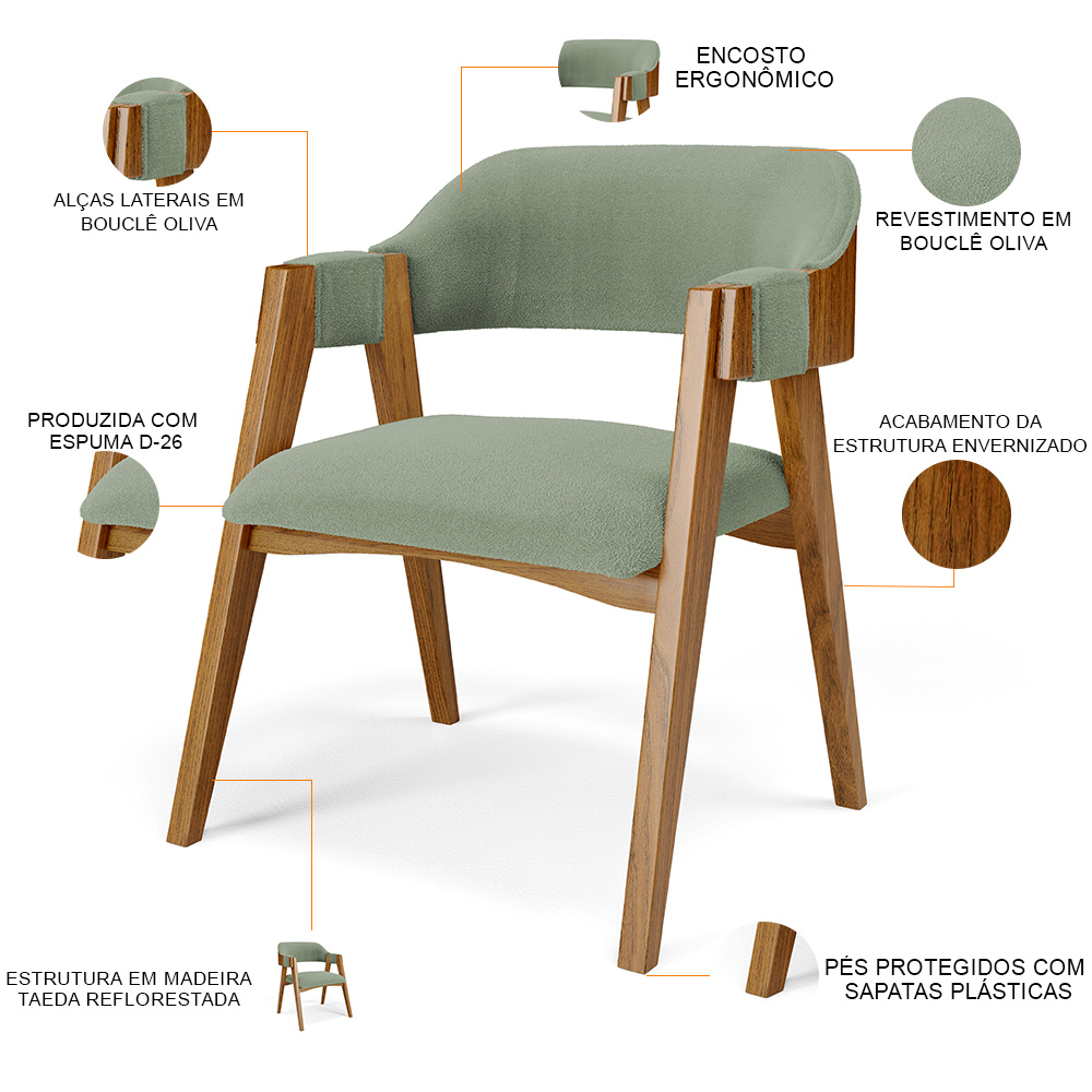 Cadeira Para Sala de Jantar e Estar Living Estofada Suran L02 Bouclê Oliva - Lyam