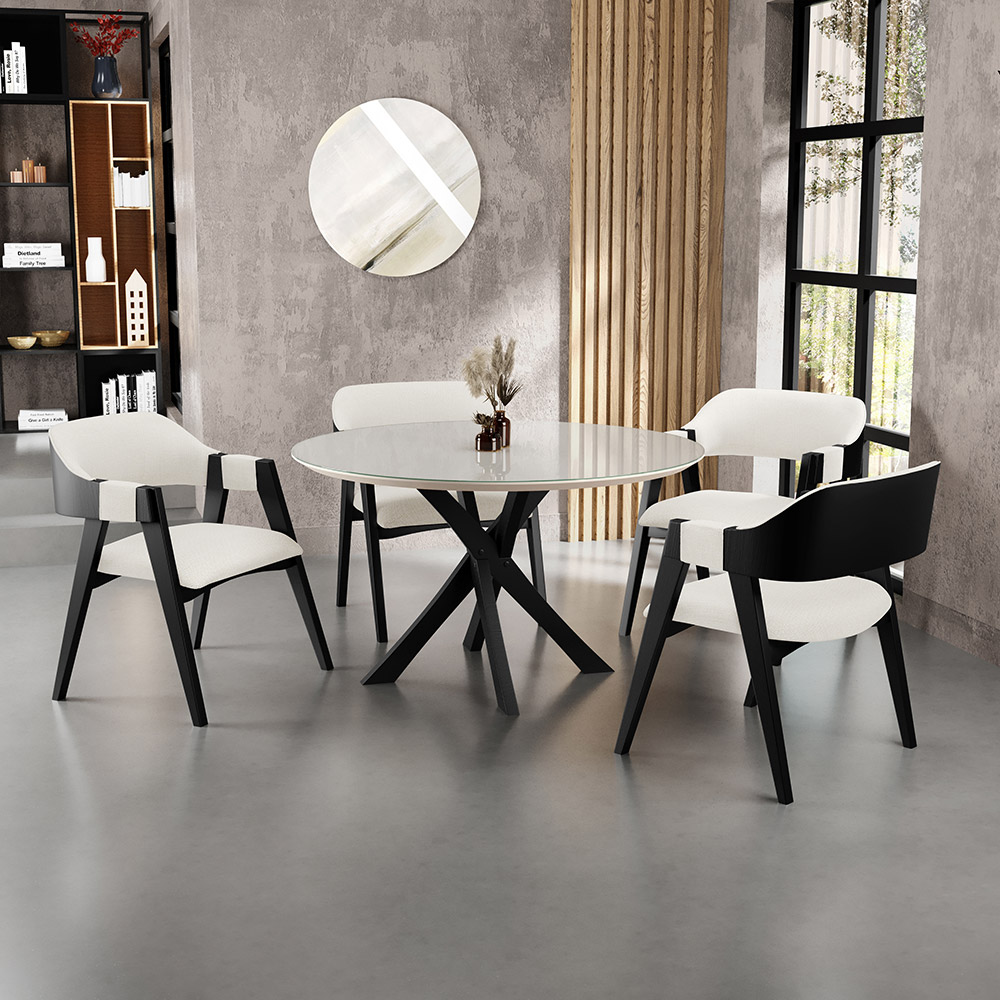 Cadeira Para Sala de Jantar e Estar Living Estofada Suran L02 Preto Linho Champagne - Lyam