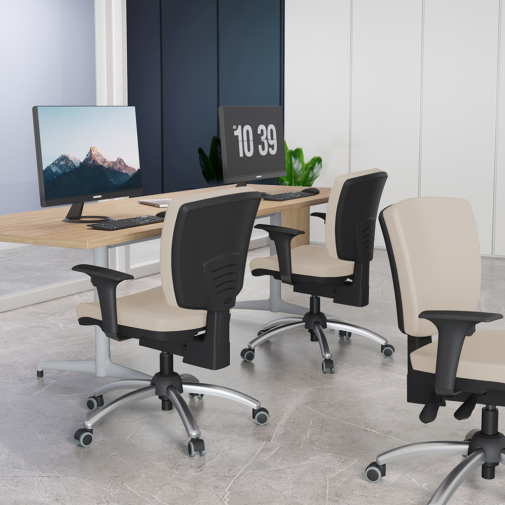 Cadeira de Escritório Diretor Office Base Giratória Cromada Alta Flexi P03 Vinil Bege - Lyam