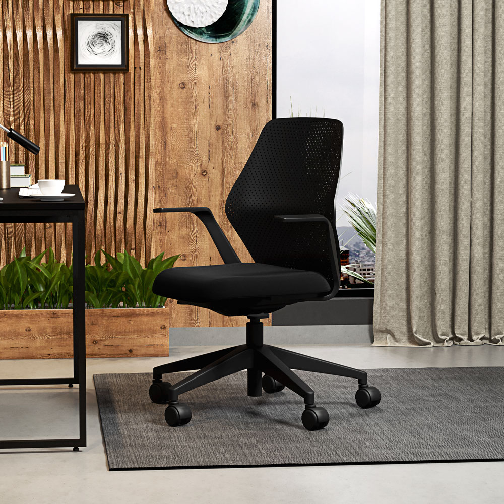 Cadeira de Escritório Executiva Giratória Diretor Office Argos L02 Crepe Preto - Lyam Decor