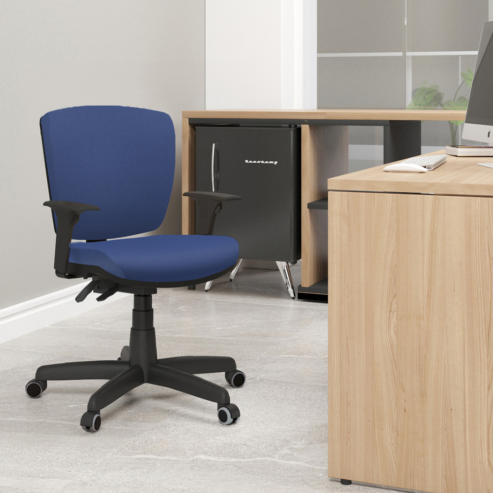 Cadeira de Escritório Executiva Office Base Giratória Preto Baixa Flexi P03 Vinil Azul - Lyam