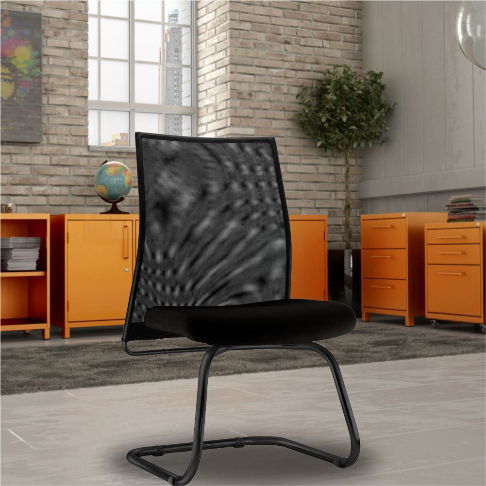 Cadeira de Escritório Fixa Executiva Ergonômica Liss L02 Couro Sintético Preto - Lyam Decor