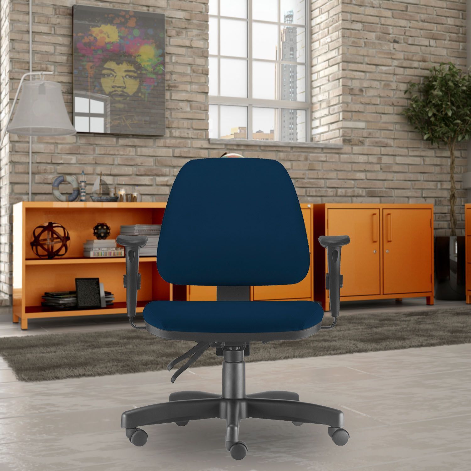 Cadeira de Escritório Giratória Executiva Ergonômica Sky L02 Crepe Azul Marinho - Lyam Decor