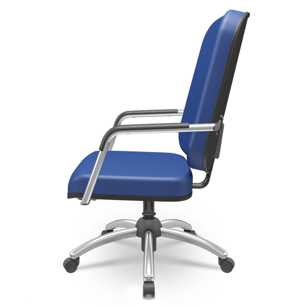 Cadeira de Escritório Giratória com Braço Cromada Magno P03 Vinil Azul - Lyam Decor