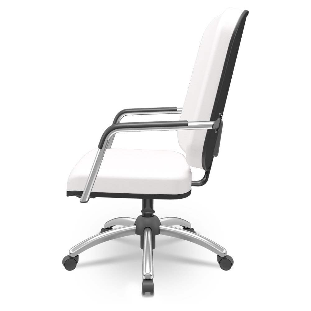 Cadeira de Escritório Giratória com Braço Cromada Magno P03 Vinil Branco - Lyam Decor