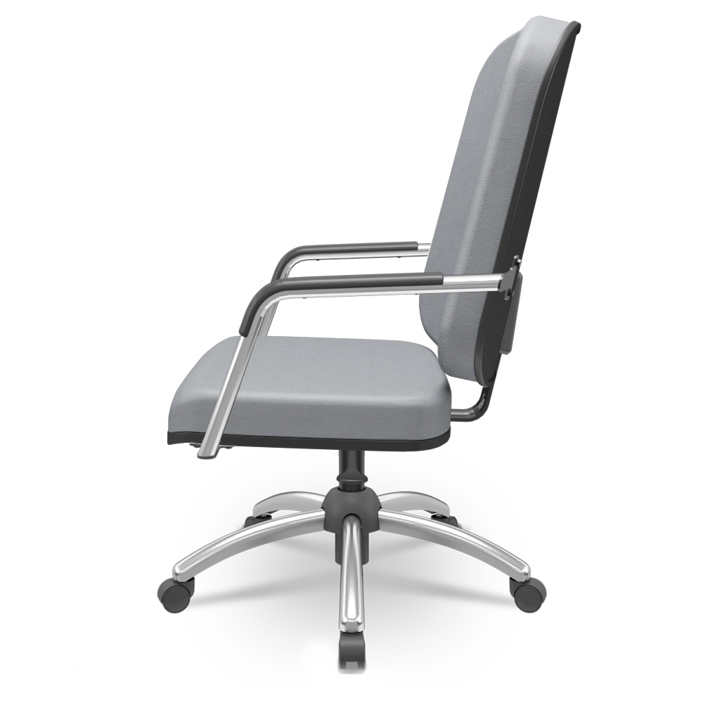 Cadeira de Escritório Giratória com Braço Cromada Magno P03 Vinil Cinza - Lyam Decor