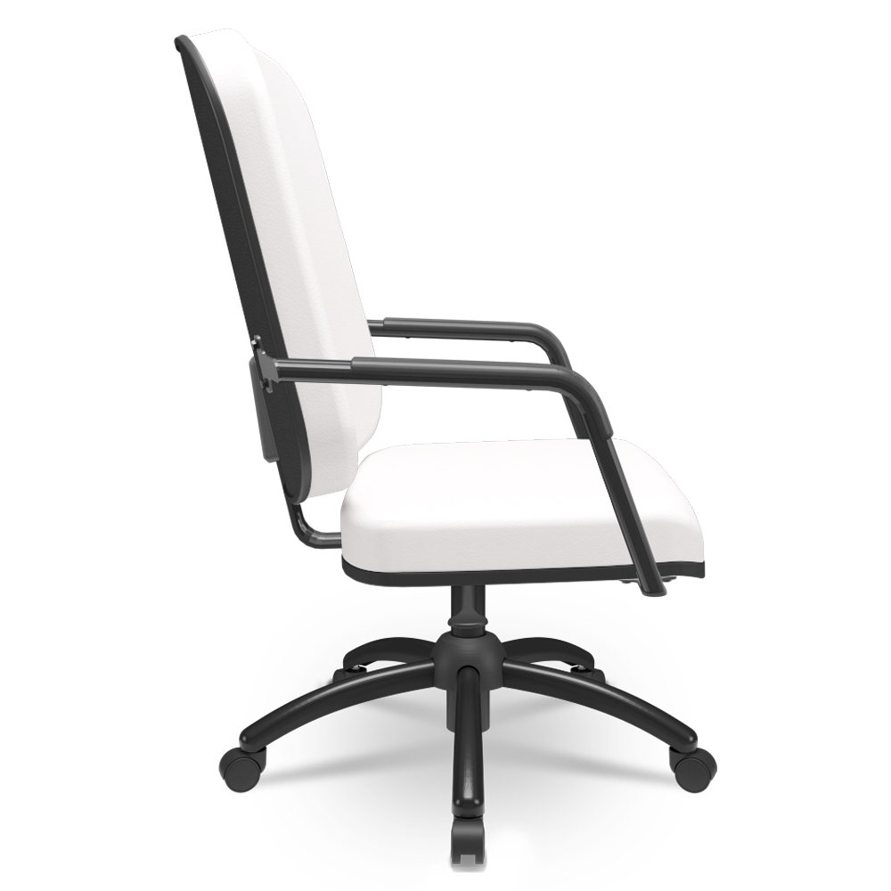 Cadeira de Escritório Giratória com Braço Preta Magno P03 Vinil Branco - Lyam Decor