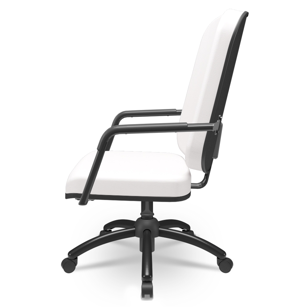 Cadeira de Escritório Giratória com Braço Preta Magno P03 Vinil Branco - Lyam Decor