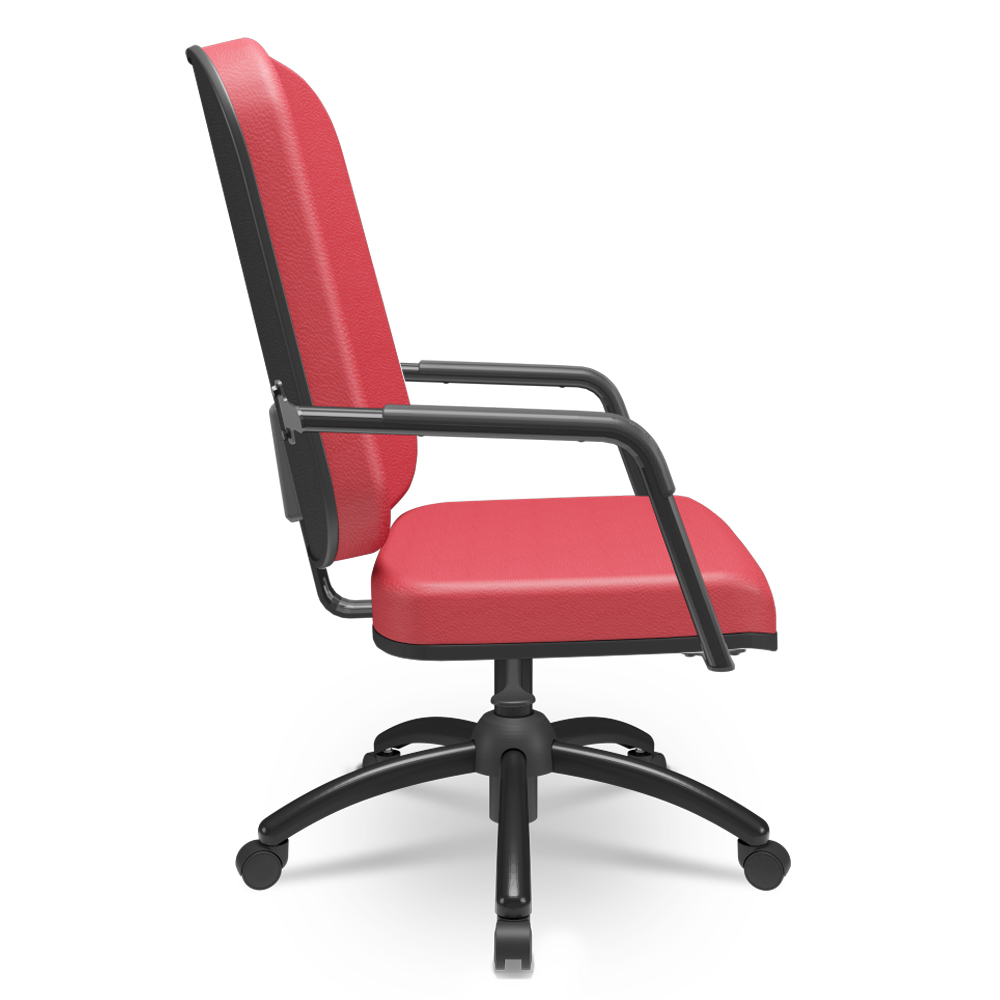 Cadeira de Escritório Giratória com Braço Preta Magno P03 Vinil Vermelho - Lyam Decor