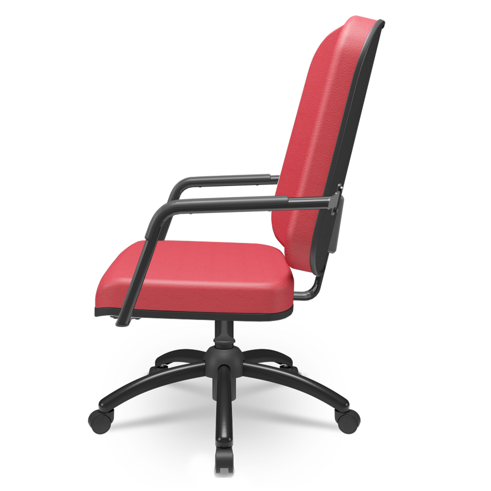 Cadeira de Escritório Giratória com Braço Preta Magno P03 Vinil Vermelho - Lyam Decor