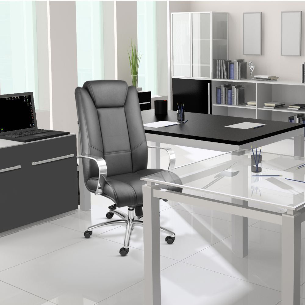 Cadeira de Escritório Presidente Executiva New Onix F02 Couro Ecológico Preto - Lyam Decor
