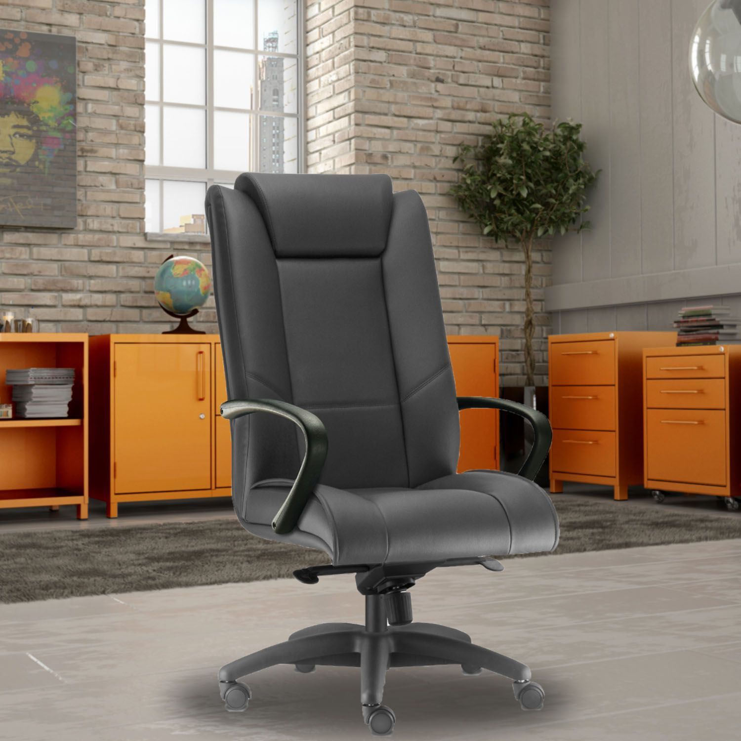Cadeira de Escritório Presidente Executiva New Onix F02 Couro Ecológico Preto - Lyam Decor