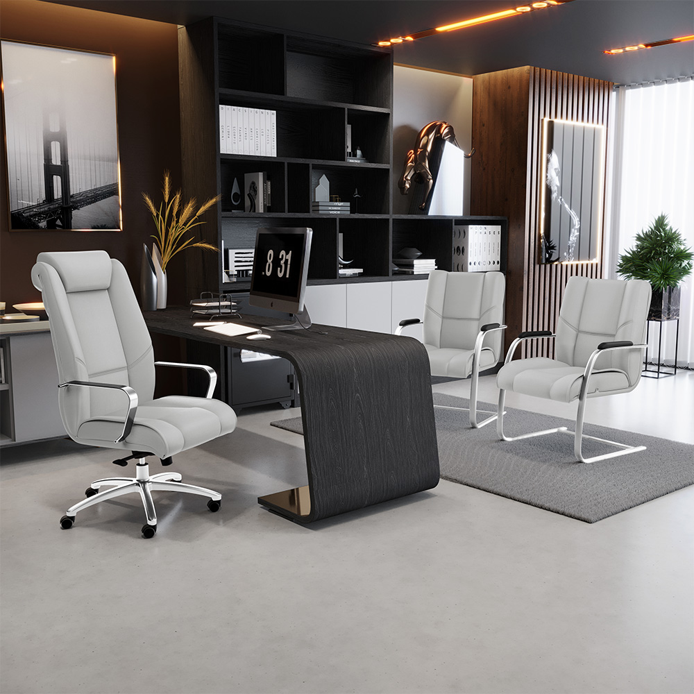 Cadeira de Escritório Presidente Executiva New Onix F02 Tecido Sintético Cinza - Lyam Decor