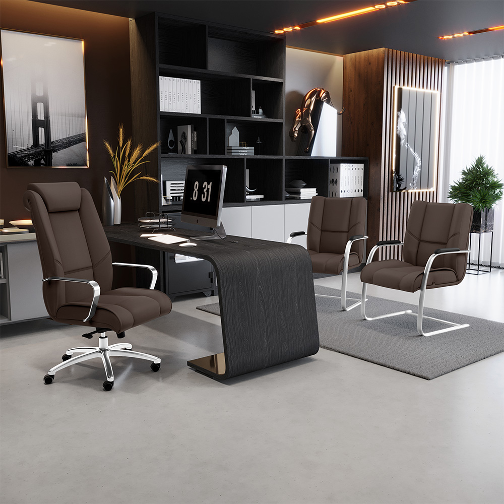 Cadeira de Escritório Presidente Executiva New Onix F02 Tecido Sintético Marrom - Lyam Decor