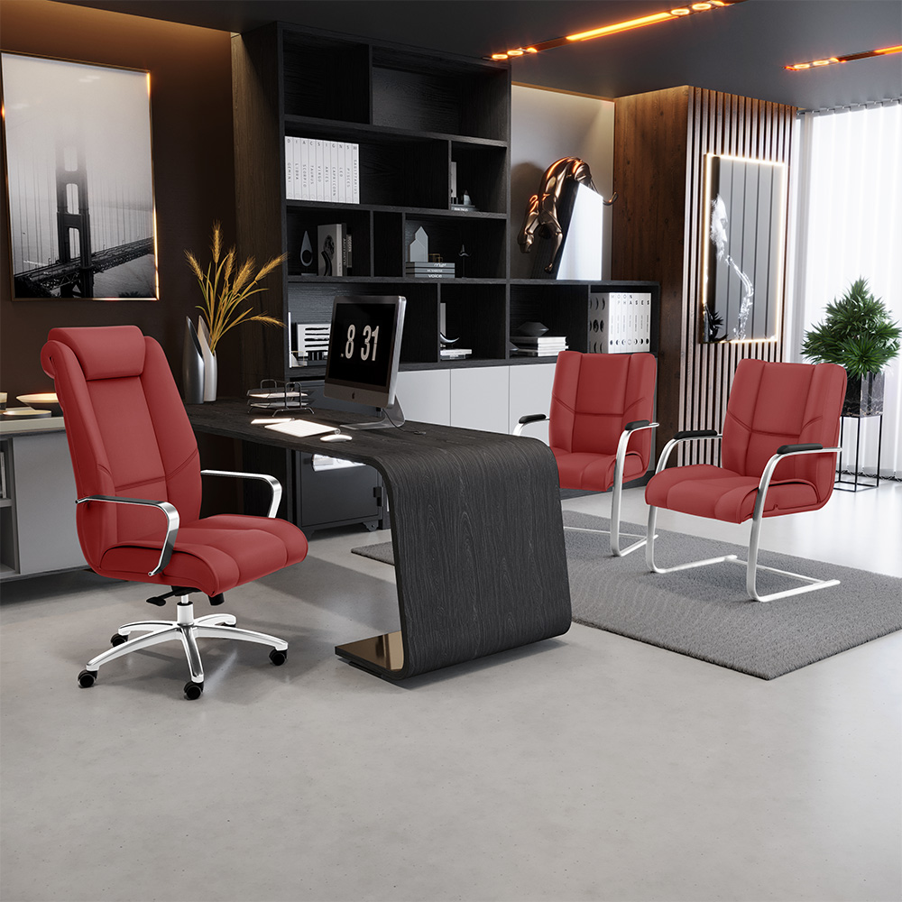 Cadeira de Escritório Presidente Executiva New Onix F02 Tecido Sintético Vermelho - Lyam Decor