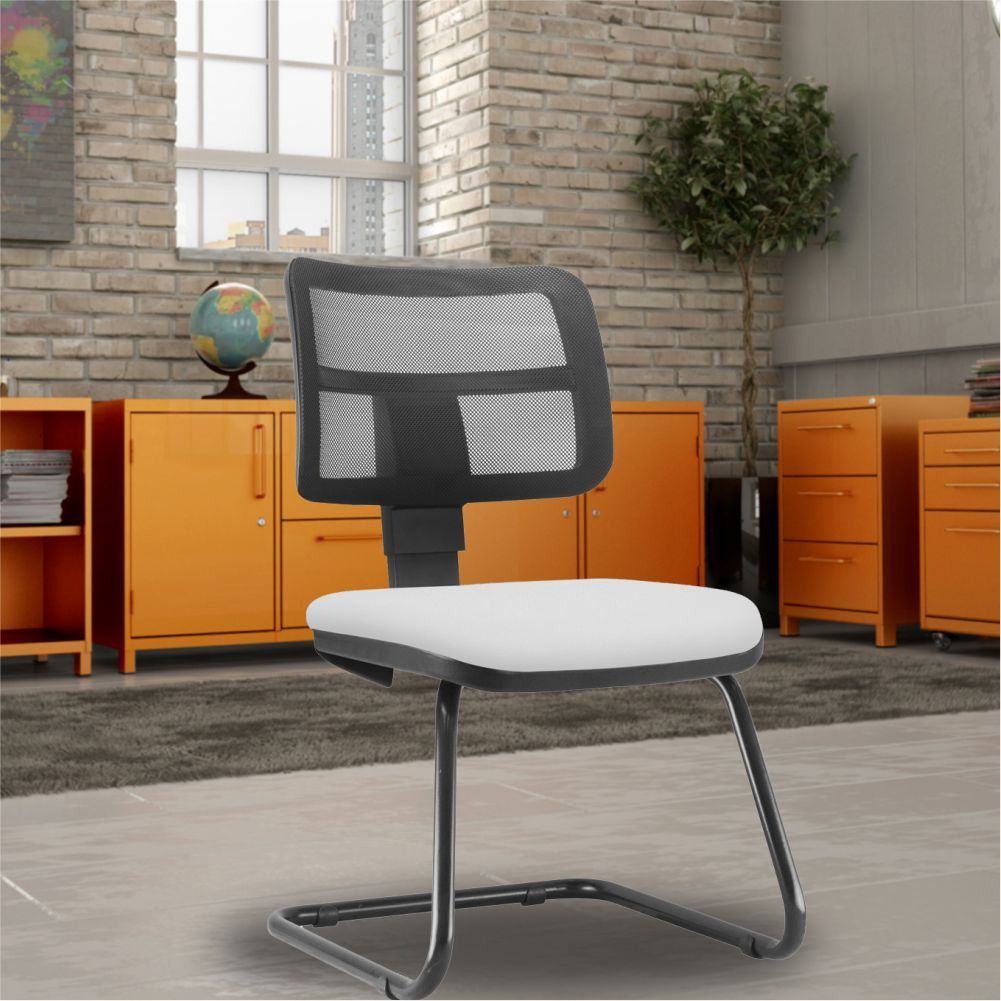 Cadeira de Escritório Recepção Fixa Zip L02 Couro Sintético Branco - Lyam Decor
