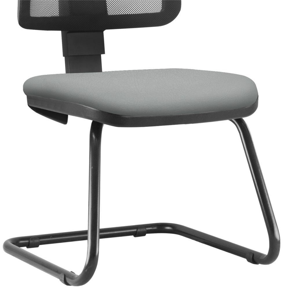 Cadeira de Escritório Recepção Fixa Zip L02 Couro Sintético Cinza - Lyam Decor