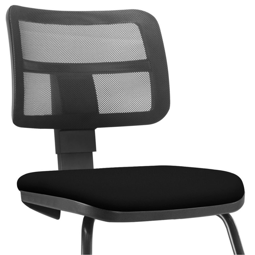 Cadeira de Escritório Recepção Fixa Zip L02 Couro Sintético Preto - Lyam Decor