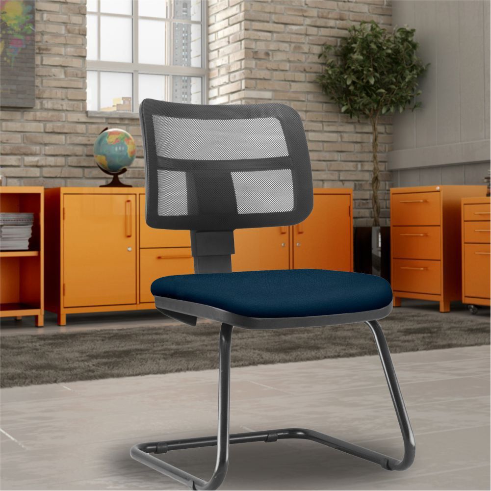 Cadeira de Escritório Recepção Fixa Zip L02 Crepe Azul Marinho - Lyam Decor