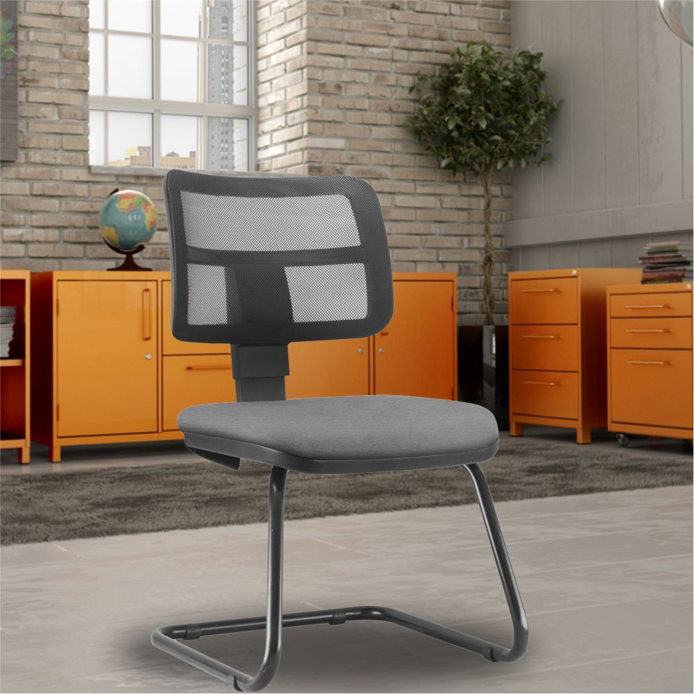 Cadeira de Escritório Recepção Fixa Zip L02 Crepe Cinza - Lyam Decor
