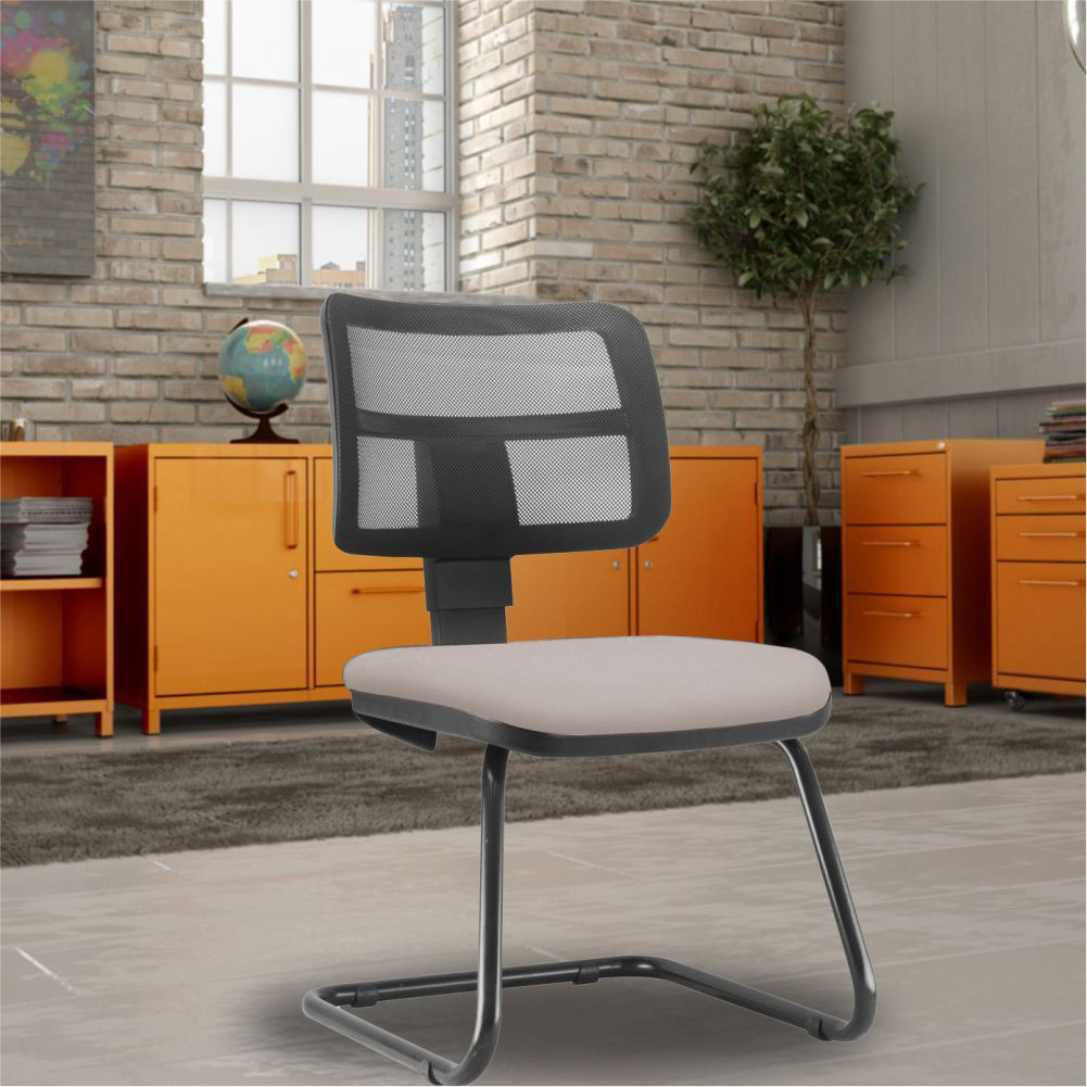 Cadeira de Escritório Recepção Fixa Zip L02 Linho Bege - Lyam Decor