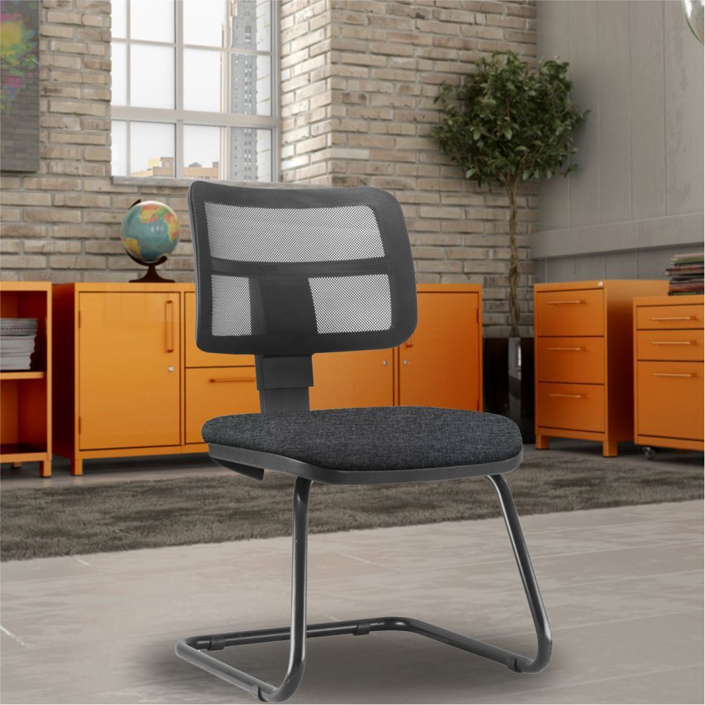 Cadeira de Escritório Recepção Fixa Zip L02 Linho Chumbo - Lyam Decor