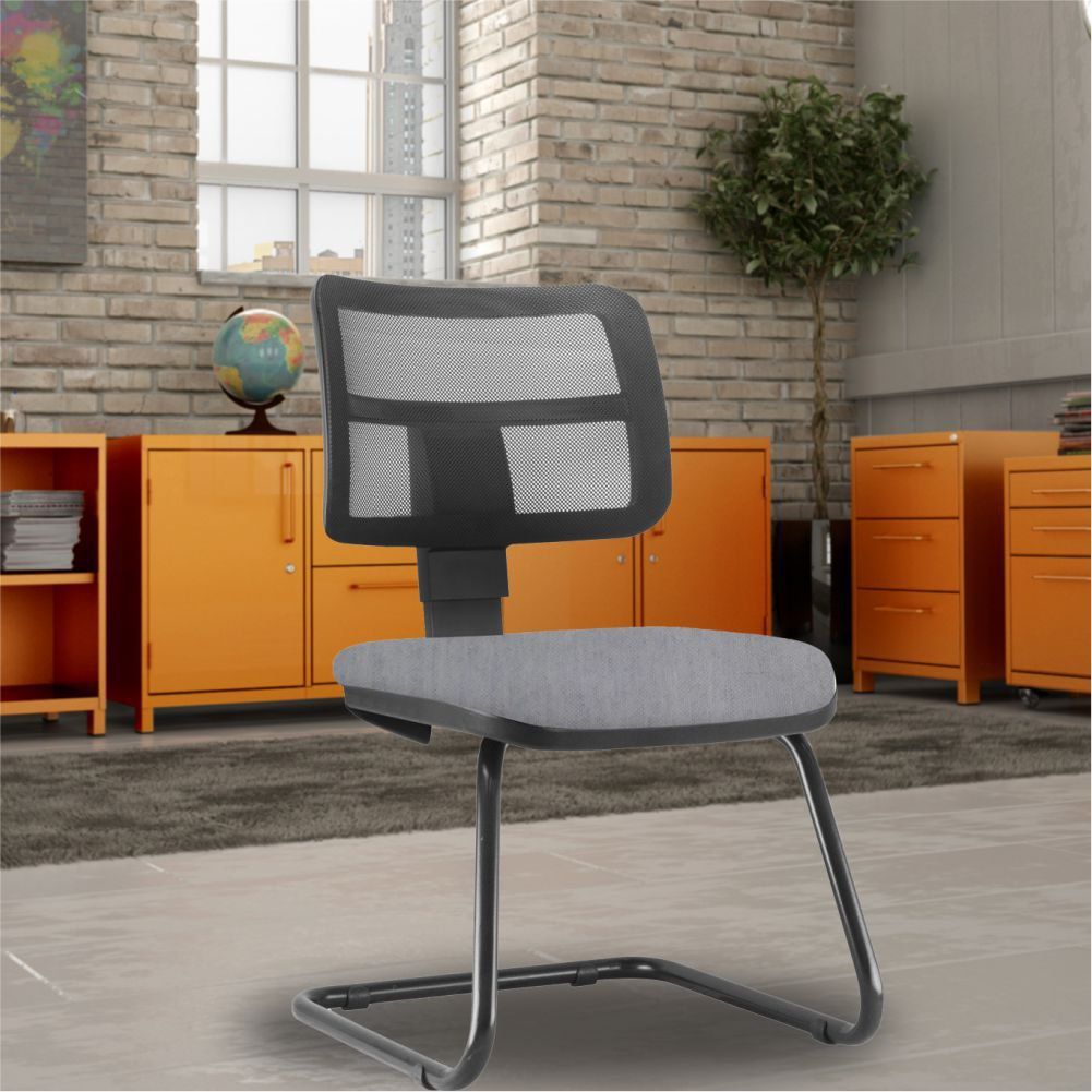 Cadeira de Escritório Recepção Fixa Zip L02 Linho Cinza - Lyam Decor