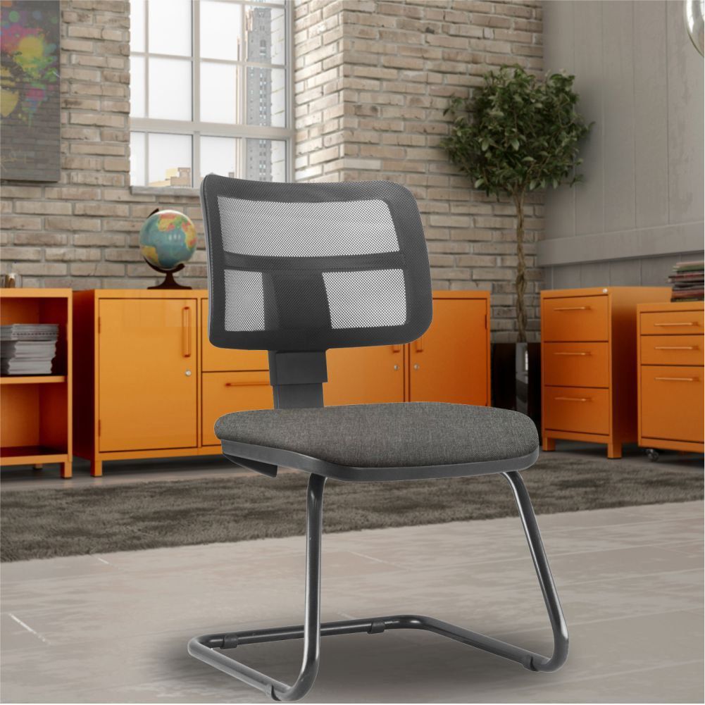 Cadeira de Escritório Recepção Fixa Zip L02 Linho Cinza Escuro - Lyam Decor
