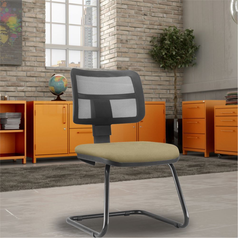Cadeira de Escritório Recepção Fixa Zip L02 Suede Bege - Lyam Decor